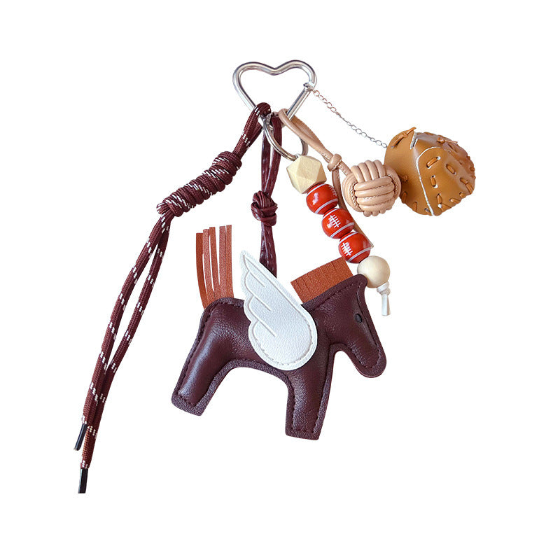 Creative handmade DIY leather small Pegasus keychain accessories women's miu bag pendant couple keychain pendant