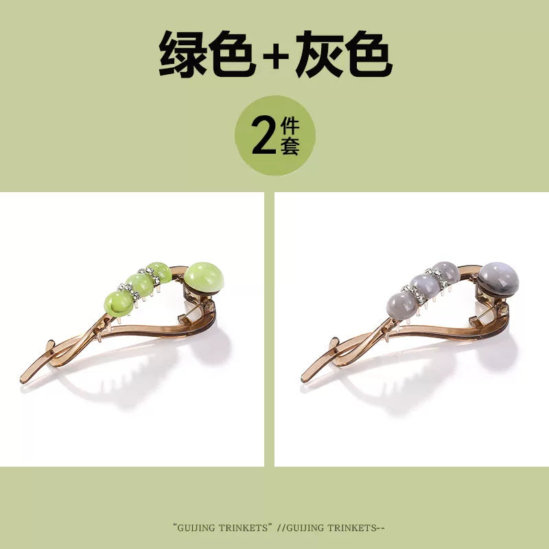 High-end and elegant beaded twisted clip, rhinestone hair clip for women, no poking at the back of the head, updo claw clip, versatile flat-head clip