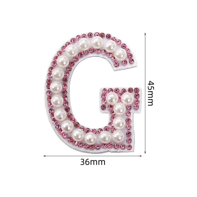 Pink rhinestone pearl letter stickers for clothing DIY, luggage accessories, decorative fabric stickers, 26 English letters hat stickers