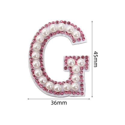 Pink rhinestone pearl letter stickers for clothing DIY, luggage accessories, decorative fabric stickers, 26 English letters hat stickers