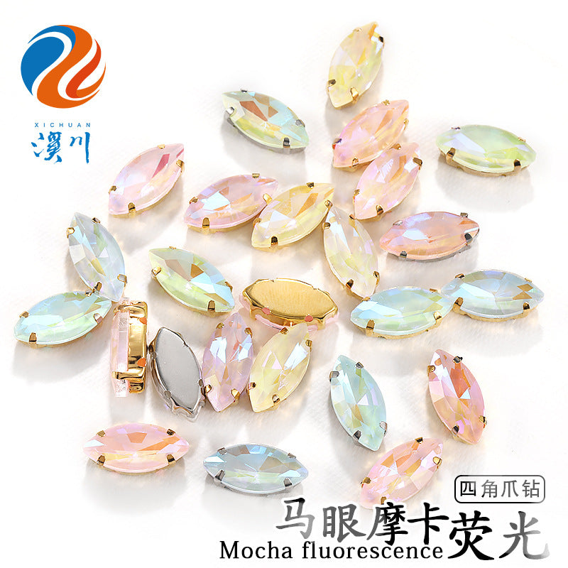 Cross-border wholesale: new horse-eye mocha fluorescent four-corner claw drill DIY accessory materials, footwear accessories