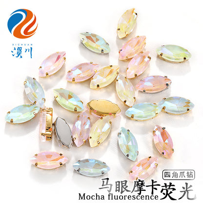 Cross-border wholesale: new horse-eye mocha fluorescent four-corner claw drill DIY accessory materials, footwear accessories