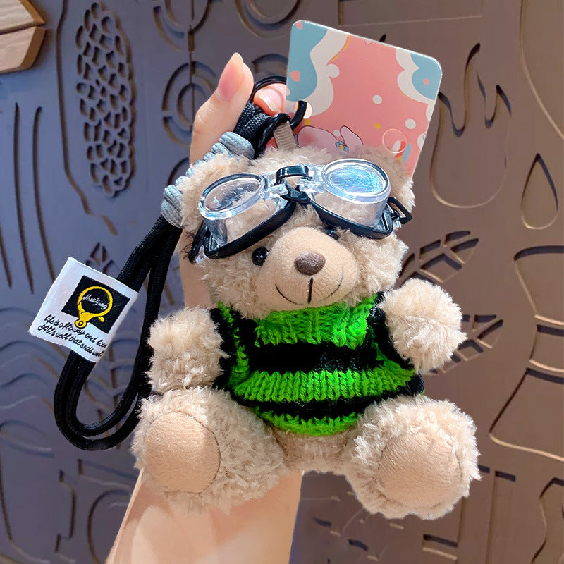 Cartoon Plush Cool Bear Key Chain - School Bag Small Pendant Cute Couple Bag Doll Keychain Gift
