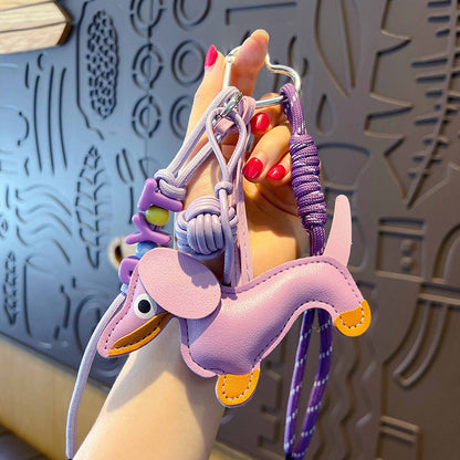 Creative simple miu PU leather dachshund puppy bracelet keychain bag pendant couple keychain pendant