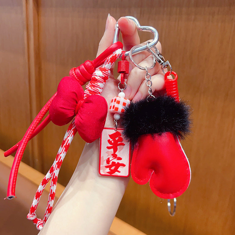 Handmade DIY Plush Gloves Bracelet Keychain - Creative Car Bag Pendant