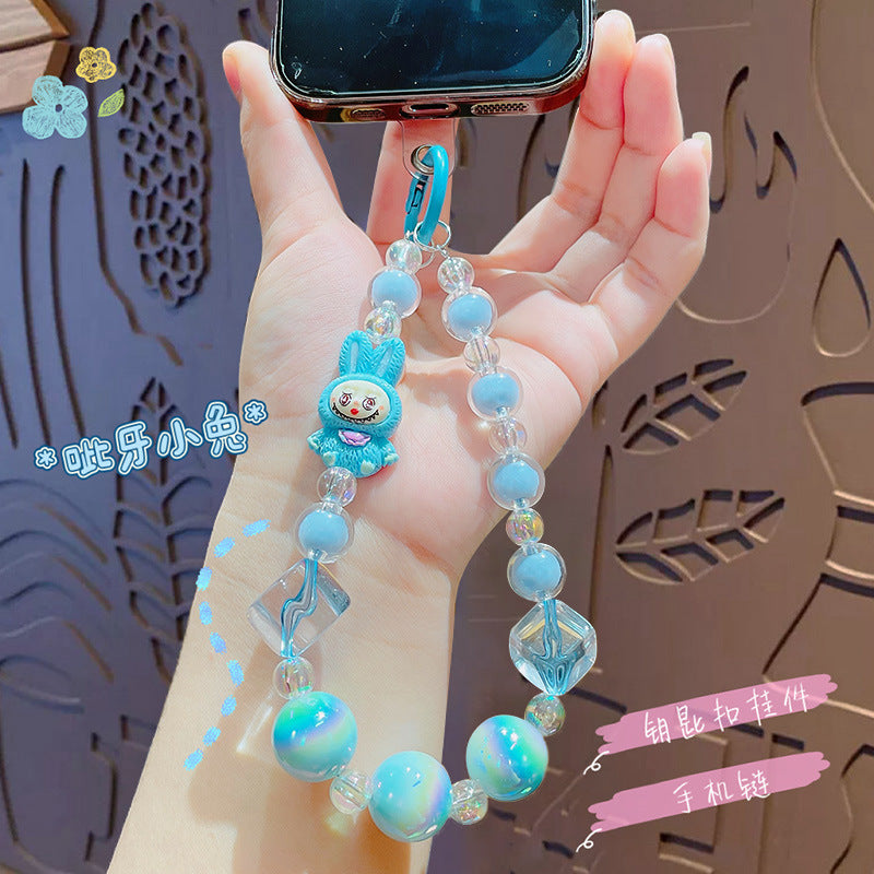 Creative lab cloth beaded mobile phone chain keychain pendant cute bag keychain doll charm gift wholesale