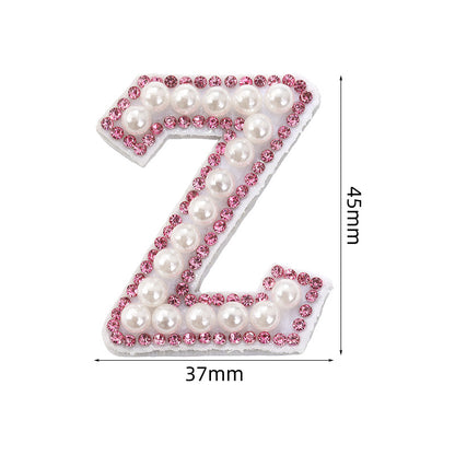 Pink rhinestone pearl letter stickers for clothing DIY, luggage accessories, decorative fabric stickers, 26 English letters hat stickers