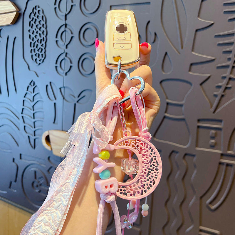 Simple miu DIY moon bracelet keychain bag pendant accessories creative car school bag keychain pendant