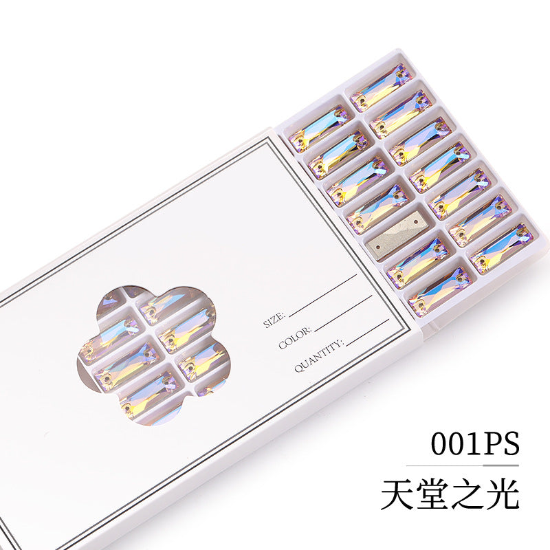 Double Hole Long Bar Flat Bottom Rhinestone - Hand-Stitched Scratch-Resistant AB Color Straight Strip Flat Buckle for Clothing Luggage