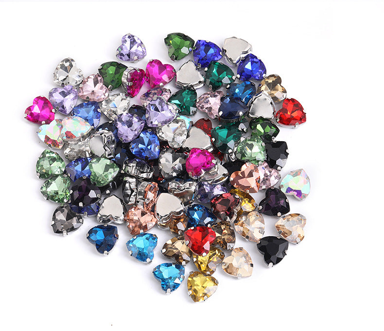 Heart Crystal Claw Rhinestones with Holes - Glass Hand-Sewn Wedding Dress Event Accessories