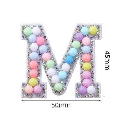 Macaron letter stickers, 26-letter English DIY accessories, clothing accessories, faux pearl and rhinestone appliqué set
