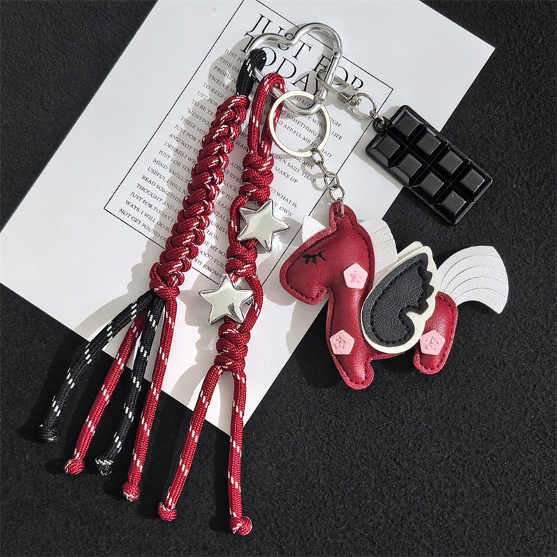 New PU Unicorn Bag Leather Pendant Double Sided Multilayer Unicorn Pegasus Luggage Keychain Charm Accessories