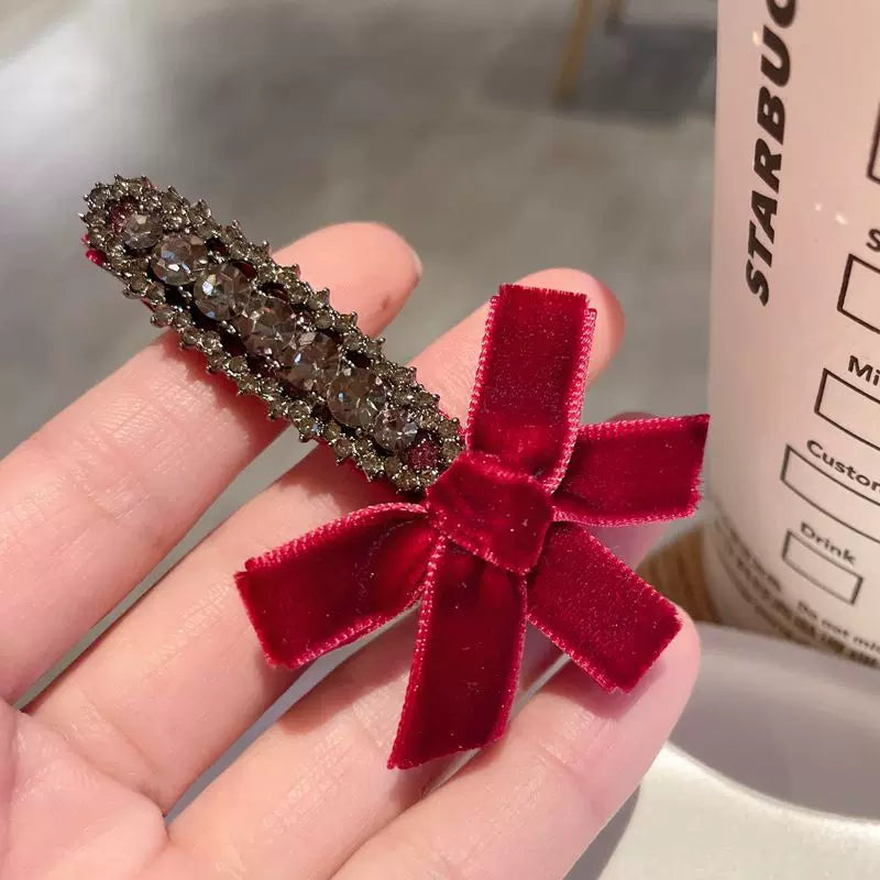 High-end rhinestone bow hair clips for women, 2026 new style bang clip, side clip, children's frizzy hair clip, straight clip
