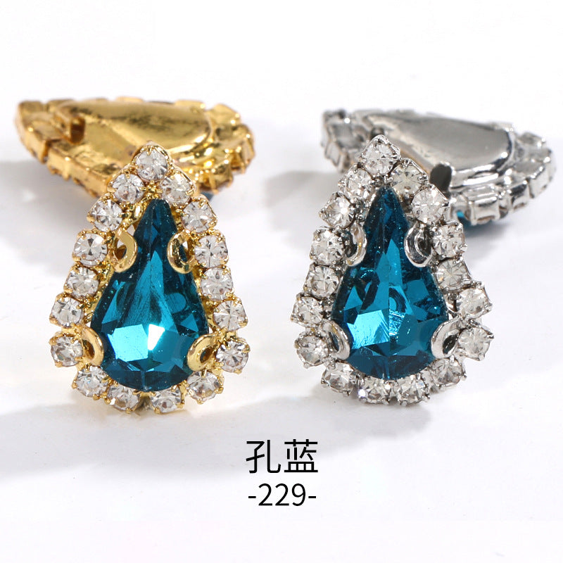 Pointed waterdrop claw rhinestone edge 4-hole hand-stitched rhinestone DIY headwear accessory clothing flash rhinestone accessory pointed waterdrop crystal buckle