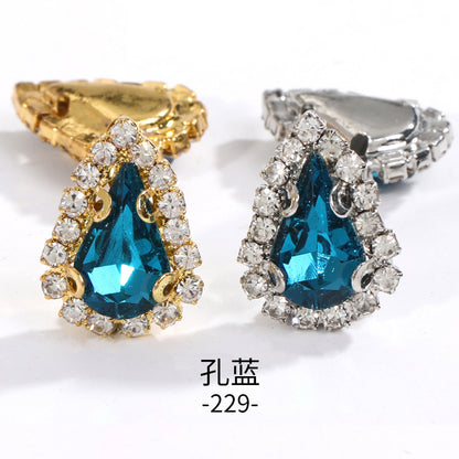 Pointed waterdrop claw rhinestone edge 4-hole hand-stitched rhinestone DIY headwear accessory clothing flash rhinestone accessory pointed waterdrop crystal buckle