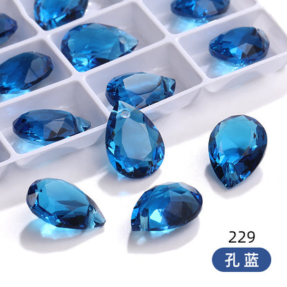 K9 High-End Waterdrop Single-Hole Glass Pendant with Perforated 10*14 Pointed Base Rhinestone Accessories for Wedding Dresses, Shoes, and Bags