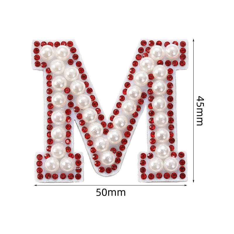 Red diamond 26-letter fabric patch set, hot-flung colored letter patch patch, clothing bag with diamond-embedded fabric patch