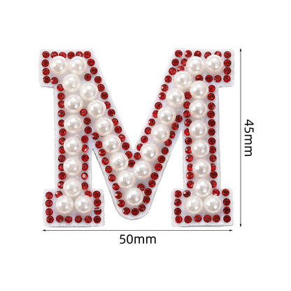 Red diamond 26-letter fabric patch set, hot-flung colored letter patch patch, clothing bag with diamond-embedded fabric patch
