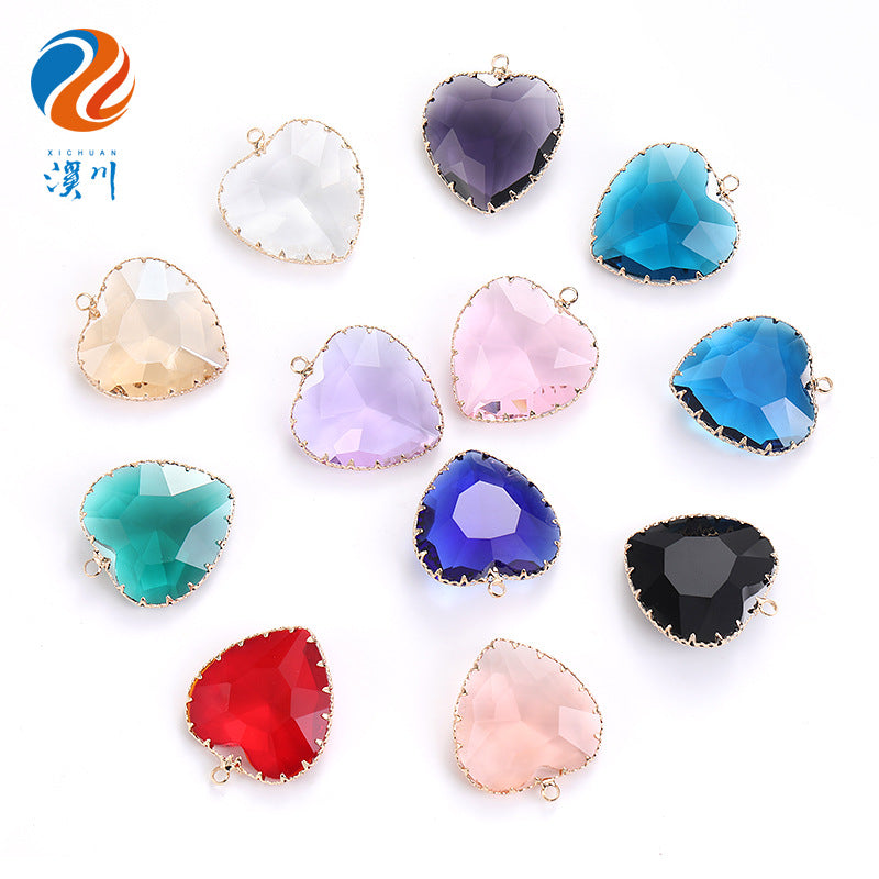Heart-shaped single pendant gold flower claw glass diamond pendant necklace clothing accessory heart-shaped gold edged peach blossom claw pendant
