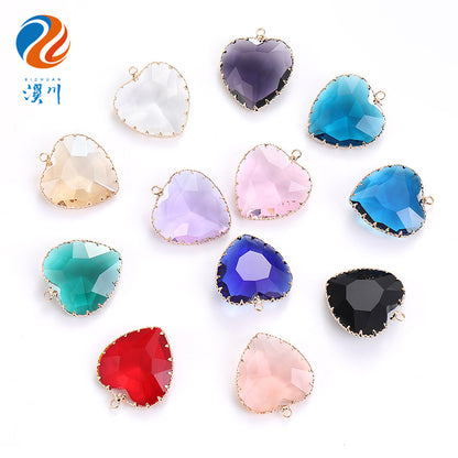 Heart-shaped single pendant gold flower claw glass diamond pendant necklace clothing accessory heart-shaped gold edged peach blossom claw pendant