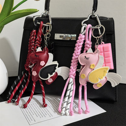 New PU Unicorn Bag Leather Pendant Double Sided Multilayer Unicorn Pegasus Luggage Keychain Charm Accessories