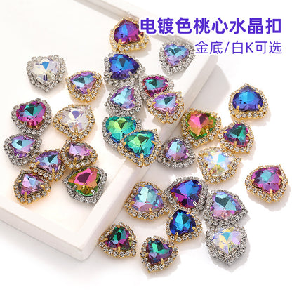 Heart crystal clasp electroplated peach heart trim crystal clasp crystal glass DIY hand-sewn rhinestone wedding dress clothing, shoes, bags