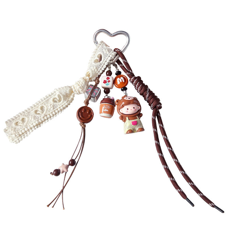 creative DIY zodiac doll head cover beaded keychain pendant couple miu series bag keychain pendant