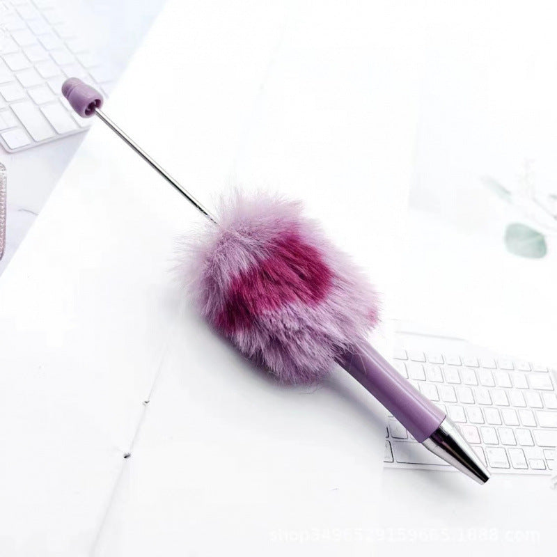 Leopard print plush ballpoint pen creative DIY beading, cute fluffy ballpoint pen, handmade hairball, high-value student