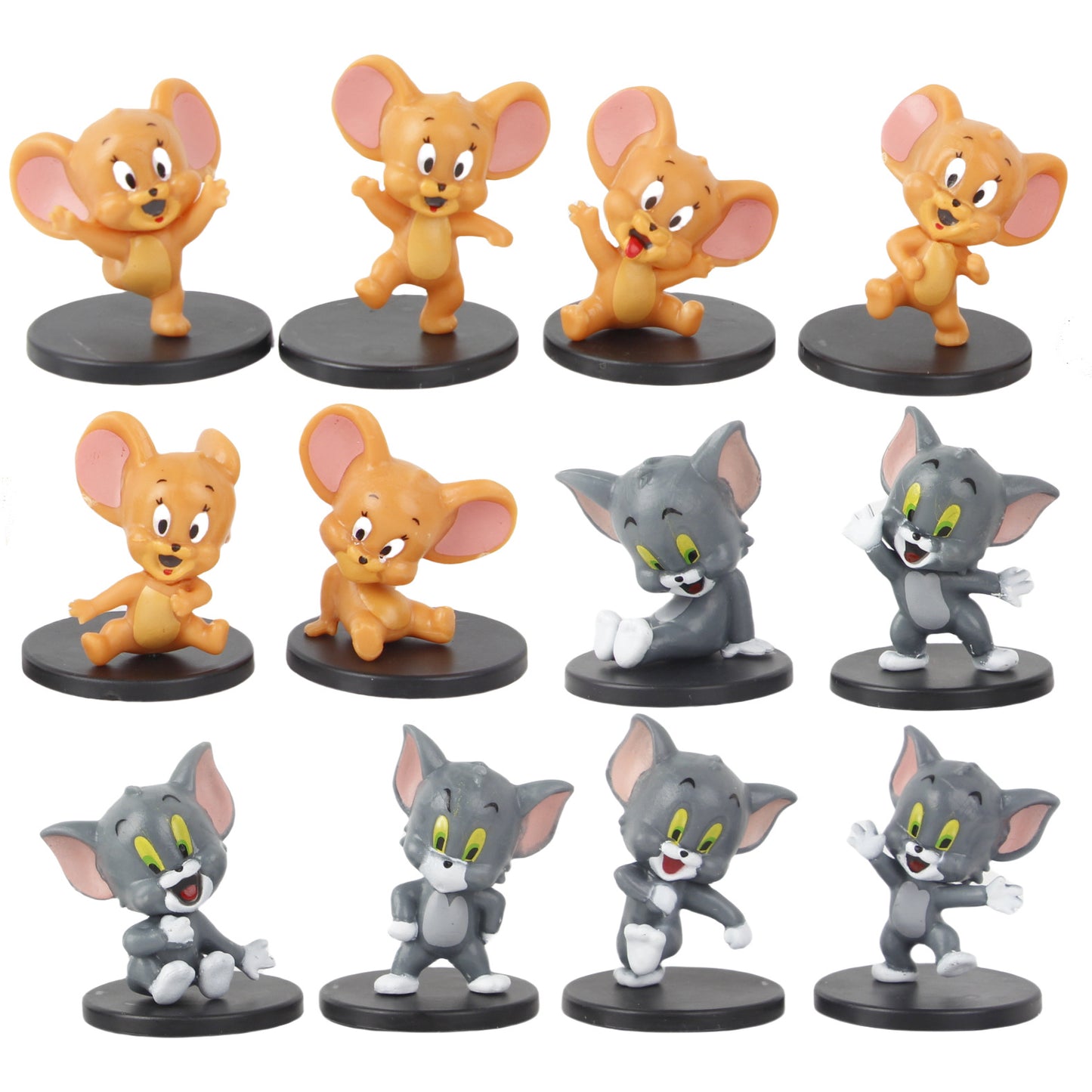 12 cat and mouse figures: Tom Cat and Jerry Q version of the doll model, cute toy cake, toy ornaments