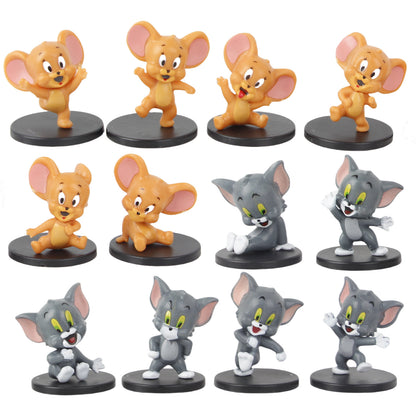 12 cat and mouse figures: Tom Cat and Jerry Q version of the doll model, cute toy cake, toy ornaments