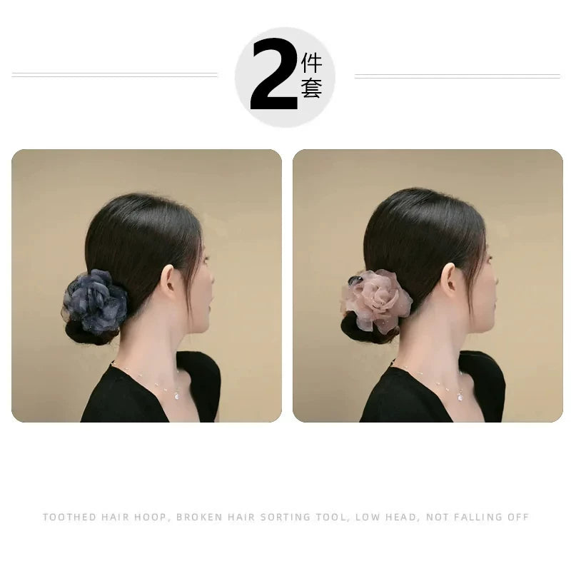 Korean-style gentle and elegant chiffon floral bun clip, light luxury temperament, high-end hair clip, bun head claw clip at the back of the head