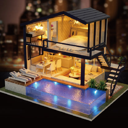 Wisdom fun house diy cottage time apartment hand-assembled wooden villa model creative doll house birthday gift