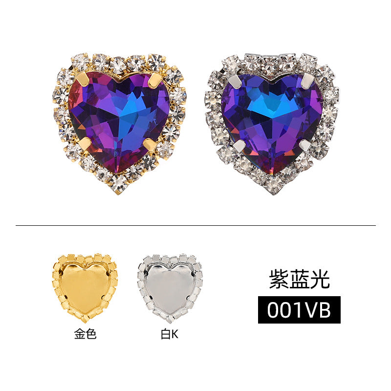 Heart crystal clasp electroplated peach heart trim crystal clasp crystal glass DIY hand-sewn rhinestone wedding dress clothing, shoes, bags