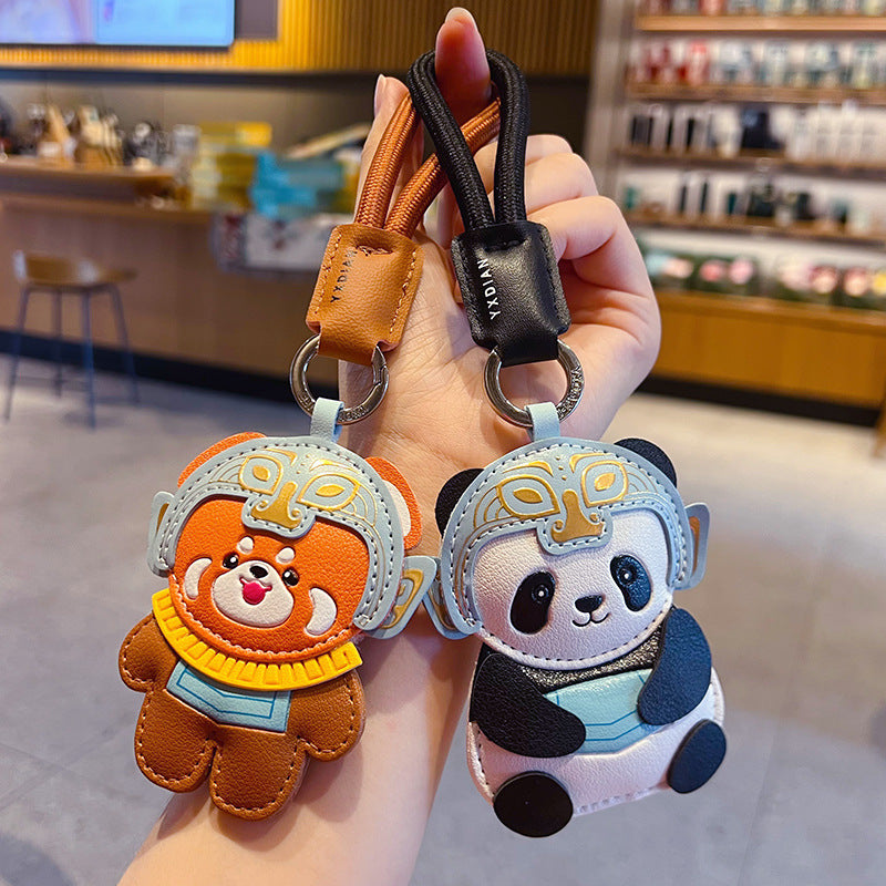 Creative PU leather panda keychain pendant cute couple bag little raccoon doll pendant small gift wholesale