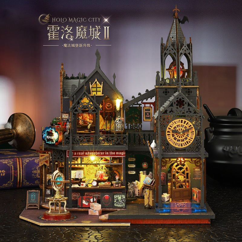 Jiate DIY Cottage Holo Demon City Upgraded Version 2nd Generation Wooden Hand-assembled Miniature Landscape Model Ornaments