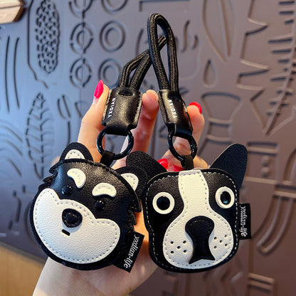 Creative PU leather Shiba Inu keychain doll pendant cute husky couple car keychain bag pendant