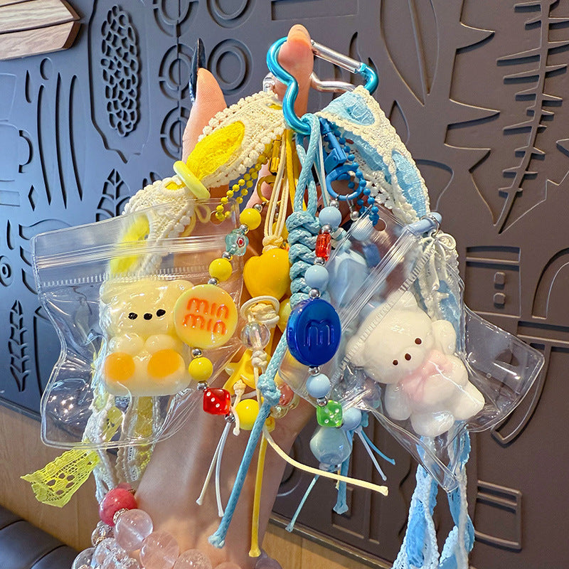 Handmade beading DIY pinch doll keychain pendant cute bear miu series bag pendant keychain accessories