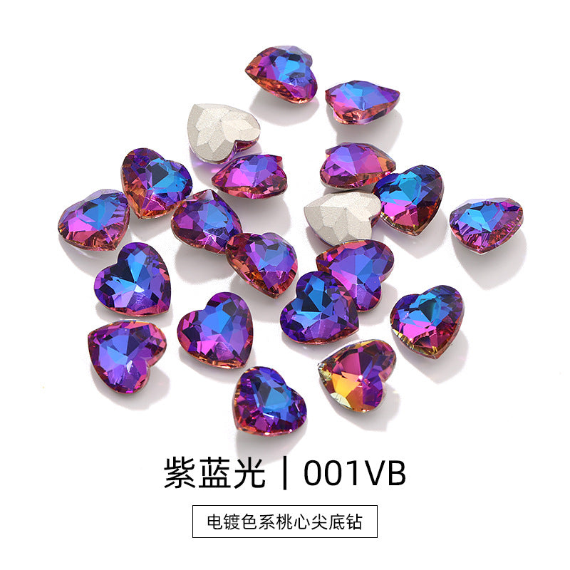 Love electroplating color peach heart pointed bottom diamond multi-color love crystal glass diamond wedding dress clothing shoe bag DIY accessories