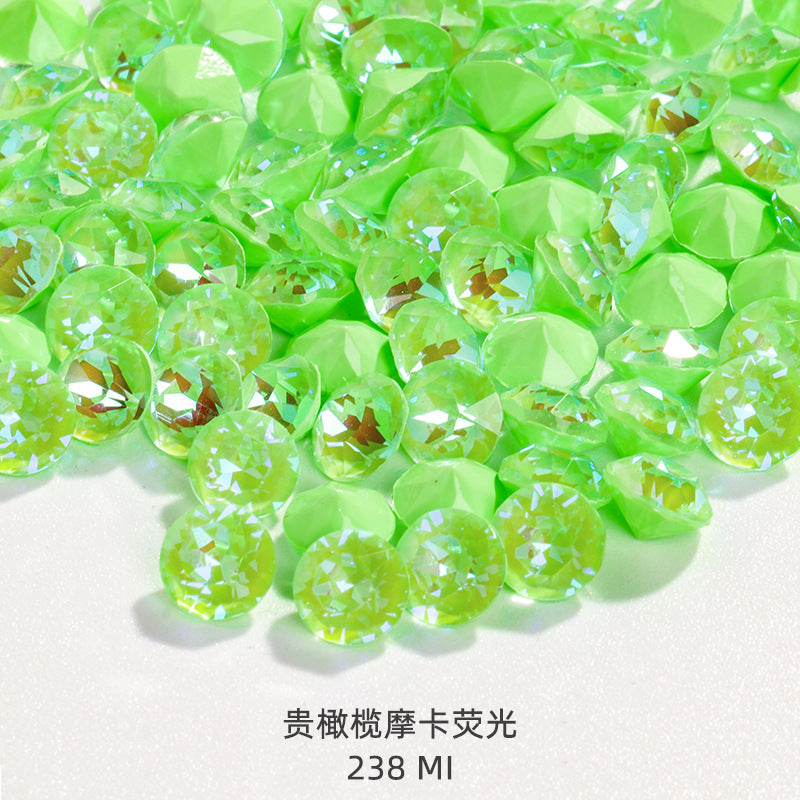 Shiyue Face Round Mocha Luminous Crystal Glass Diamond Pointed Bottom Nail Art Diamond DIY Accessory Match