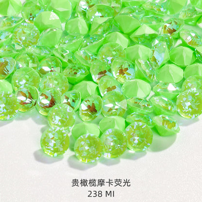 Shiyue Face Round Mocha Luminous Crystal Glass Diamond Pointed Bottom Nail Art Diamond DIY Accessory Match