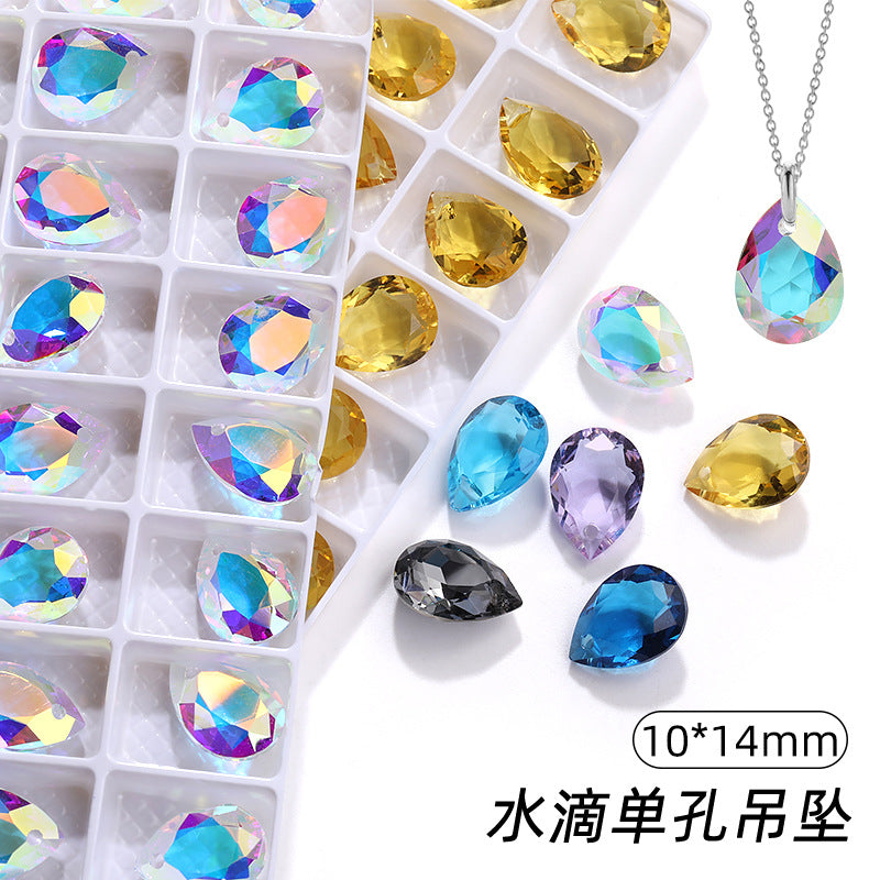 K9 High-End Waterdrop Single-Hole Glass Pendant with Perforated 10*14 Pointed Base Rhinestone Accessories for Wedding Dresses, Shoes, and Bags