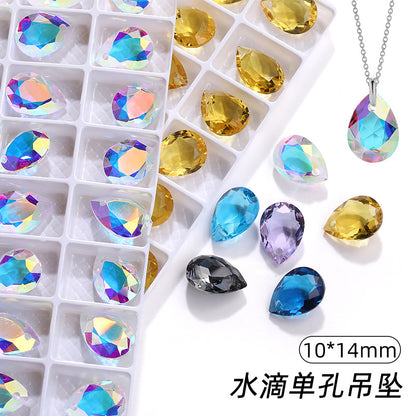 K9 High-End Waterdrop Single-Hole Glass Pendant with Perforated 10*14 Pointed Base Rhinestone Accessories for Wedding Dresses, Shoes, and Bags