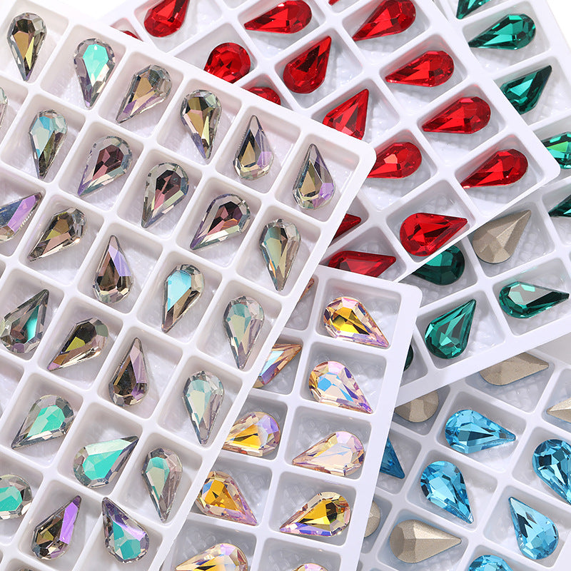 Cross-border source: Guazi pointed water drop, high-top diamond, special-shaped water rhinestone, DIY jewelry accessories, pointed bottom diamond, nail art sticker, diamond material