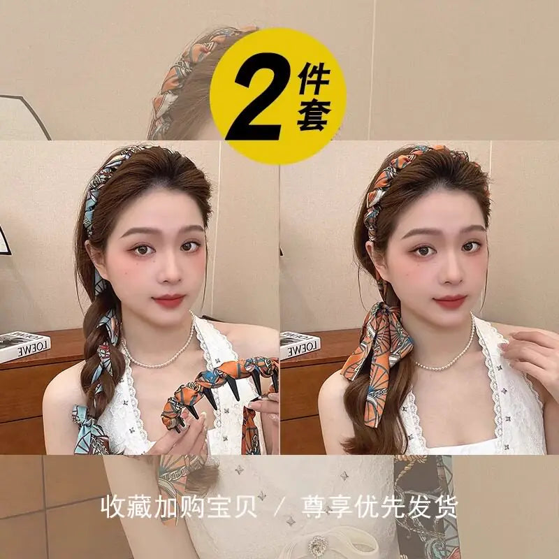 Palace retro flower streamers, tooth comb, wavy high skull top headband, front and back, two wears, hair tie, one headband, headdress, women