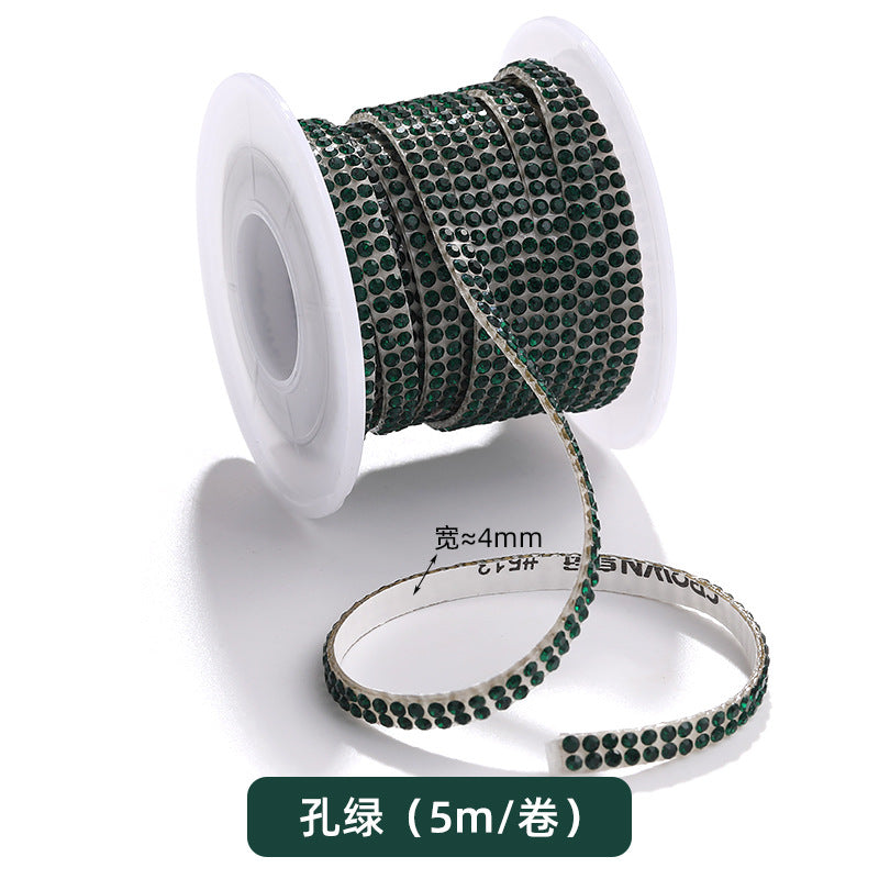 Double-row diamond with adhesive backing, 4mm chain, 5-meter roll of glass diamond chains, sparkling crystal water rhinestone jewelry, self-adhesive