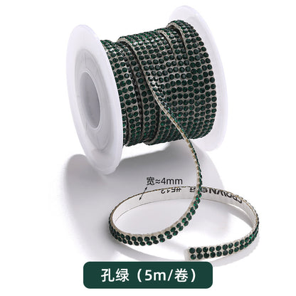 Double-row diamond with adhesive backing, 4mm chain, 5-meter roll of glass diamond chains, sparkling crystal water rhinestone jewelry, self-adhesive