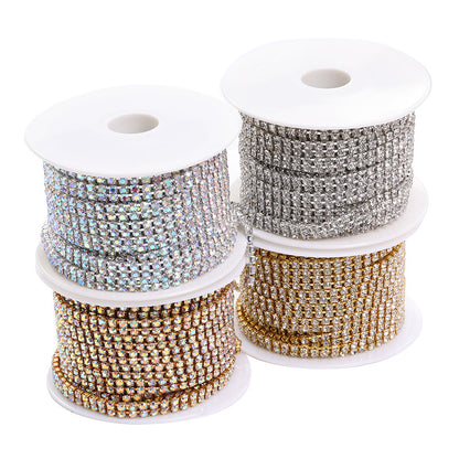 Cross-border new colorful double-row claw chain DIY accessories, diamond chains, gold and silver base, full roll diamond-mounted DIY clothing accessories