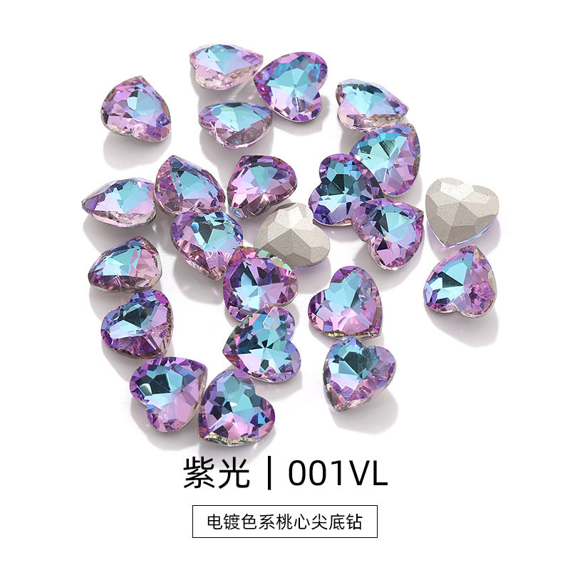 Love electroplating color peach heart pointed bottom diamond multi-color love crystal glass diamond wedding dress clothing shoe bag DIY accessories