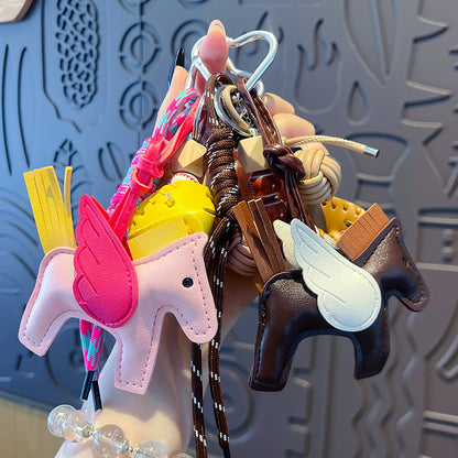 Creative handmade DIY leather small Pegasus keychain accessories women's miu bag pendant couple keychain pendant