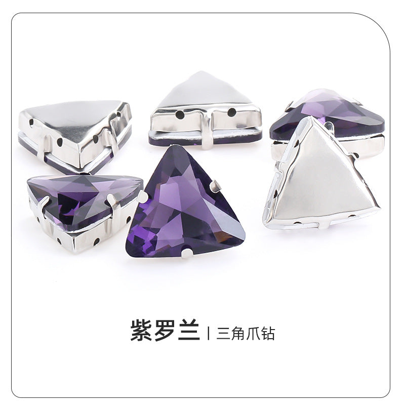 Triangular claw drill with thickened base glass hand-stitched rhinestone for shoes, bags, and clothing accessories, can be perforated with triangular claw drill